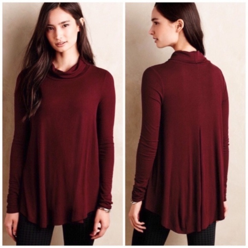 Anthropologie Deletta Maroon Cowl Neck Long Sleeve